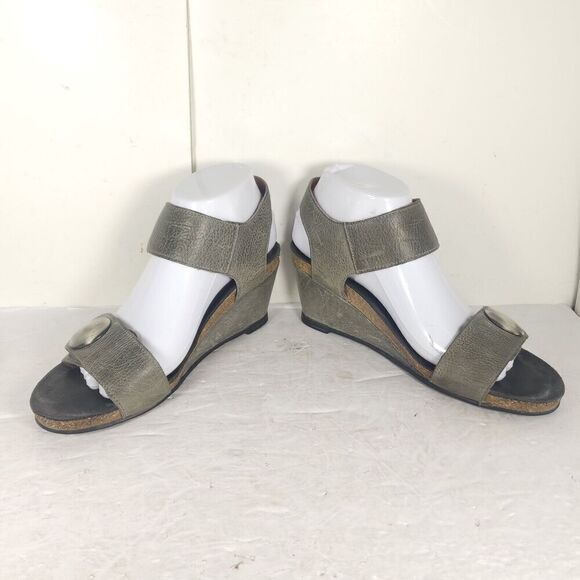 Taos Women’s Carousel 2 EU39 US 8-8,5 Gray Leather Wedge Strappy Sandal Shoes - Picture 6 of 16